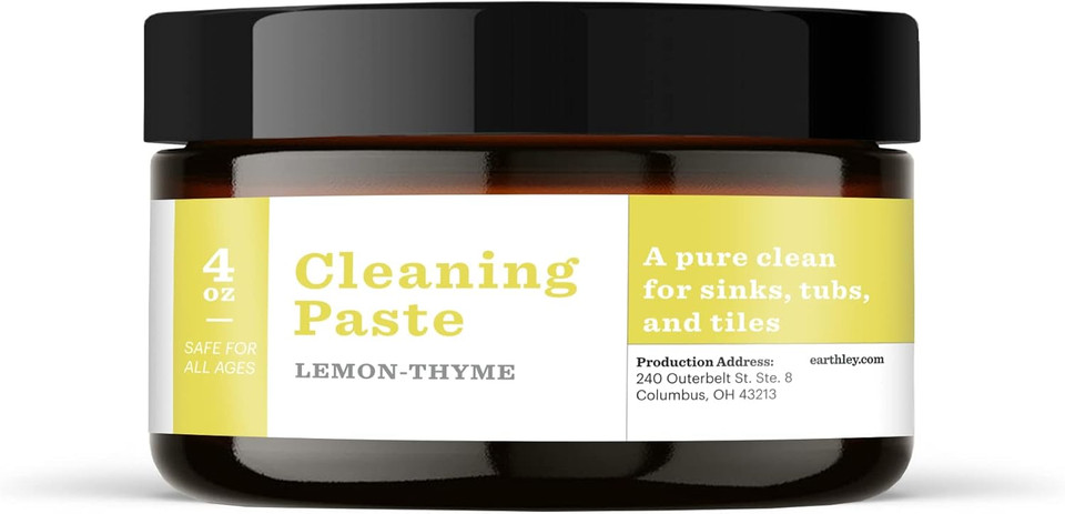 Earthley Wellness, Cleaning Paste, Eco-Friendly, Pure, Certified Organic Cleaning Agent, Septic Safe, Plant Based Cleaner, Sulfates And Phosphates Free, Tub And Sink Cleaning (4 Oz, Lemon-Thyme)