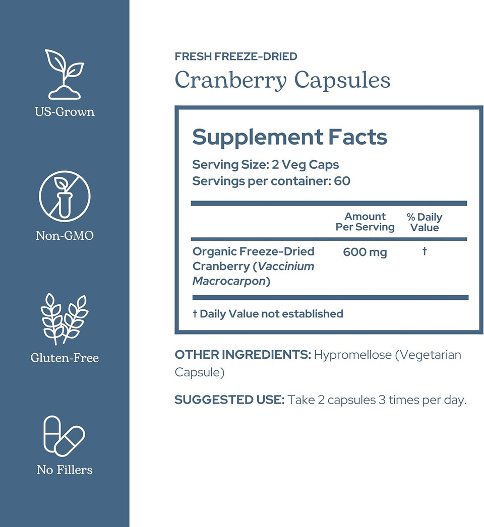 Eclectic Herb - Premium Freeze Dried Cranberry Capsules | Urinary Tract Support | Cranberry Supplement For Urinary Tract Health | Organic, Non-Gmo, Vegan (120 Ct | 300 Mg)