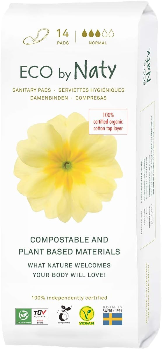 Eco By Naty Sanitary Pads  Plantbased And Absorbent Sanitary Pads For Women, Organic Cotton Menstrual Product, Better For Feminine Health (Normal, 14 Count)