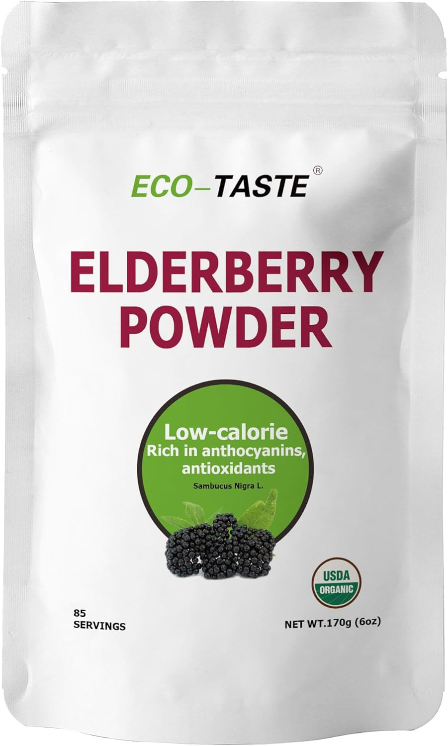 Eco-Taste Elderberry Juice Powder, Supports Healthy Immune System, Non Gmo And Vegan Friendly, 170G