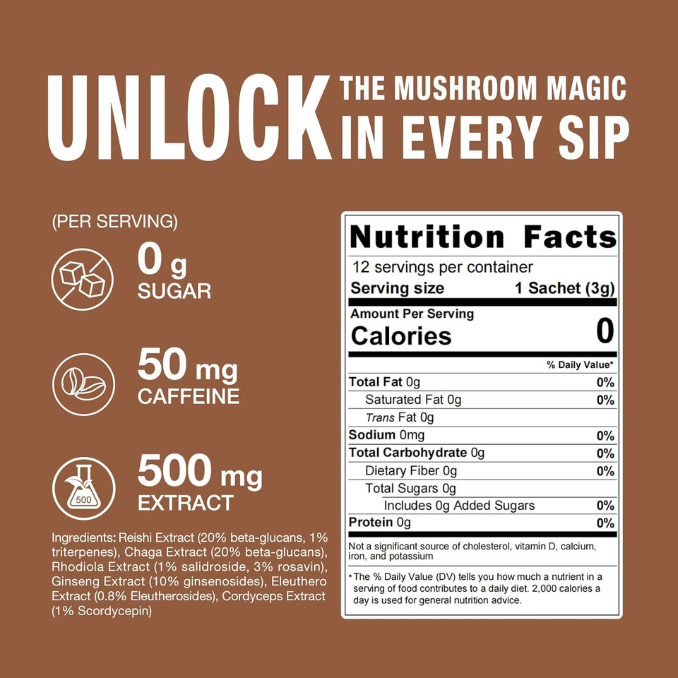 Eco-Taste Mushroom Coffee Mix, Designed For Immunity With Lycopene, Maitake, Reishi Mushroom  12 Sachets