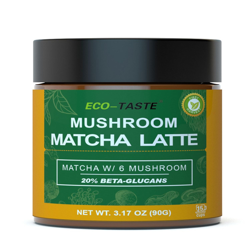 Eco-Taste Mushroom Matcha, 6 Super Mushrooms With 20% Beta-Glucan, Ceremonial Grade Matcha Latte Powder, 3.17Oz