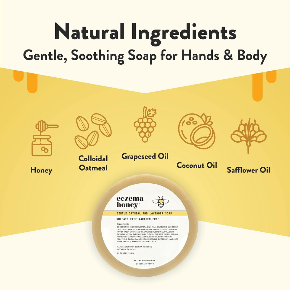 Eczema Honey Gentle Oatmeal And Lavender Soap - Natural Eczema Body Wash - Daily Gentle Soap For Dry, Itchy, Sensitive, & Irritable Skin (3.3 Oz)