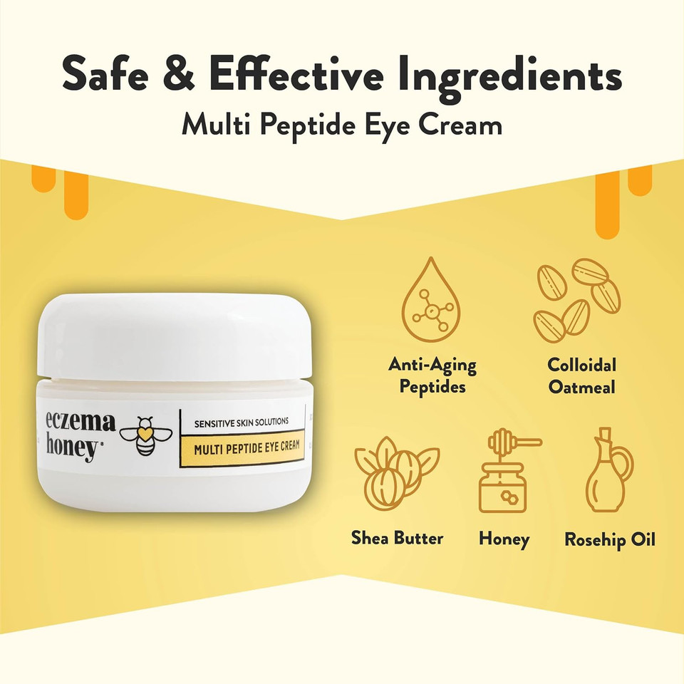 Eczema Honey Multi Peptide Eye Cream - Anti Aging Eye Cream For Dark Circles & Puffiness - Facial Skin Care Products For Eczema, Dry & Sensitive Skin (0.5 Oz)