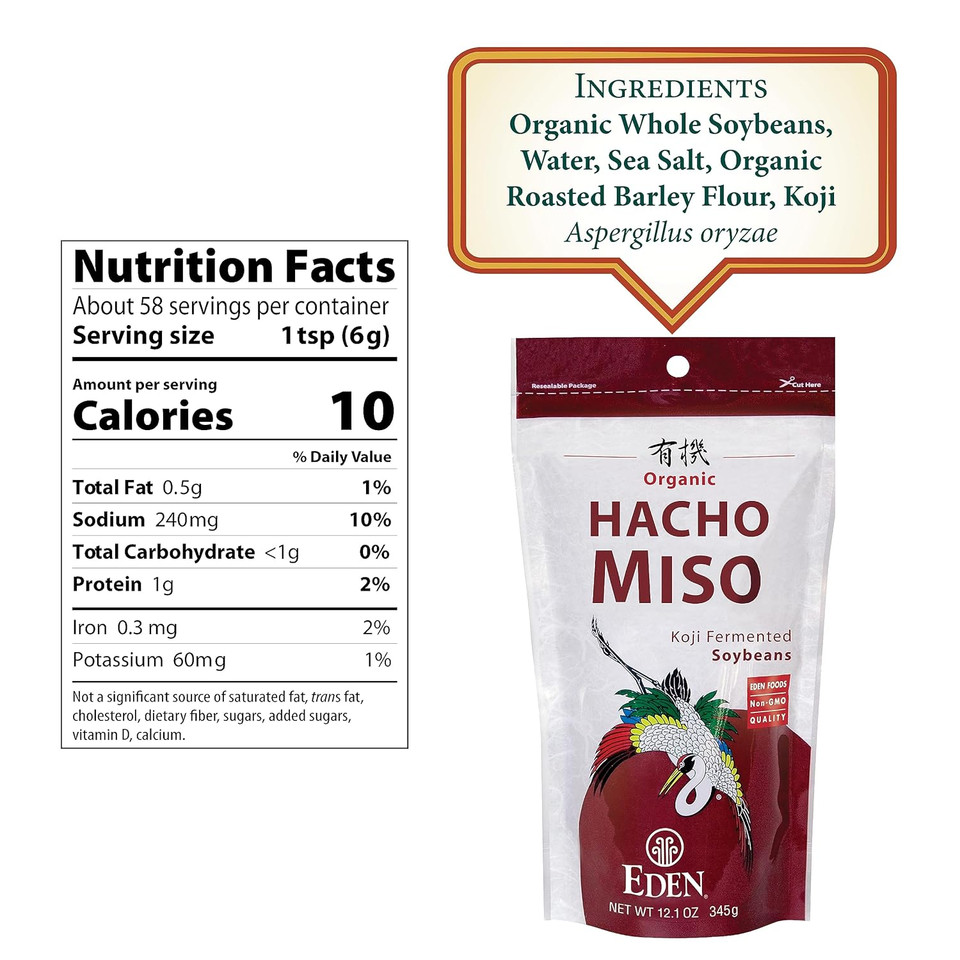 Eden Organic Hacho Miso, Traditionally Made In Japan, Soy, Koji, Rich In Umami, Dark Red, Aged 3 Years, Hatcho, 12.1 Oz