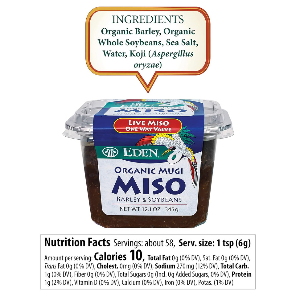 Eden Organic Mugi Miso Paste, Live Culture, Barley And Soybeans, Light And Versatile, Made In Japan, 12.1Oz (345G)
