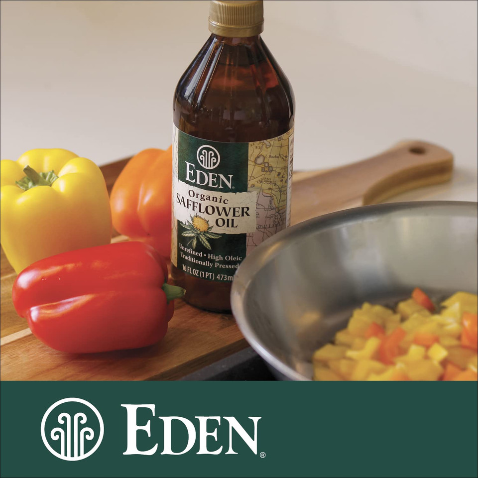 Eden Organic Safflower Oil, Unrefined, High Oleic, Traditionally Pressed, 16 Fl Oz Amber Glass