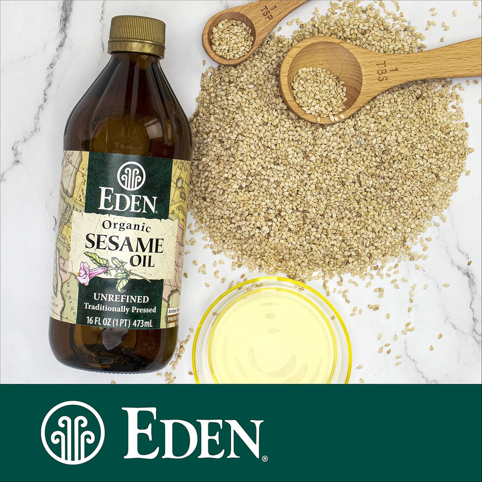 Eden Organic Sesame Oil, Unrefined, Extra Virgin, Traditionally Pressed, 16 Fl Oz Glass Bottle