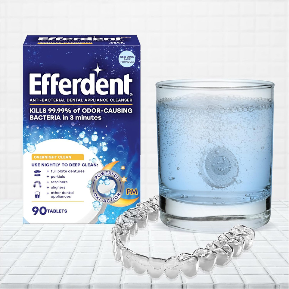 Efferdent Retainer Cleaning Tablets, Denture Cleaning Tablets For Dental Appliances, Overnight Whitening, 126 Count