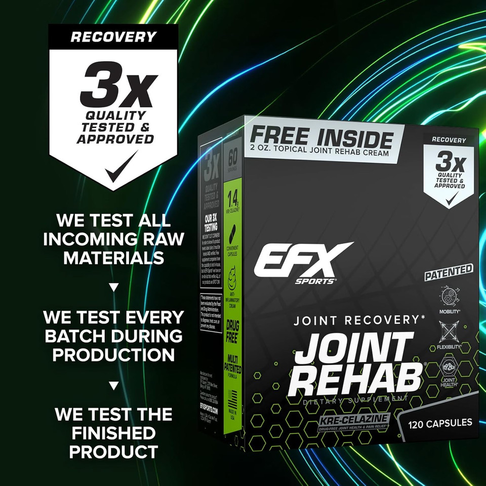 Efx Sports Joint Rehab Recovery Kit | Powered By Kre-Celazine® | For Mobility & Joint Health | 120 Capsules Kre-Alkalyn Creatine + 2 Oz Topical Cream