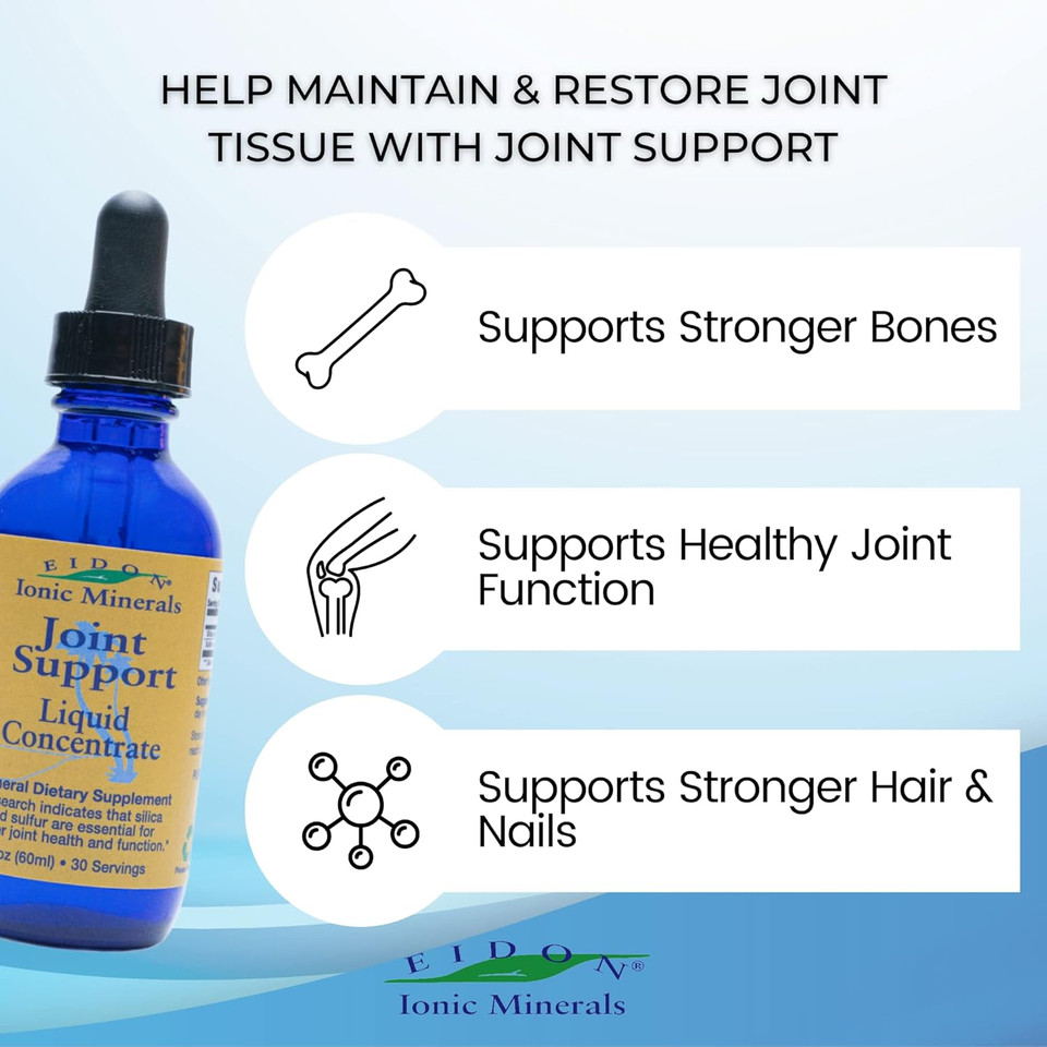 Eidon Ionic Minerals Joint Support Supplement Liquid Concentrate - Contains Ionic Silica And Sulfur, Joint Support Drops, Stronger Hair, Skin, And Nails, Bioavailable, No Preservatives - 2 Oz
