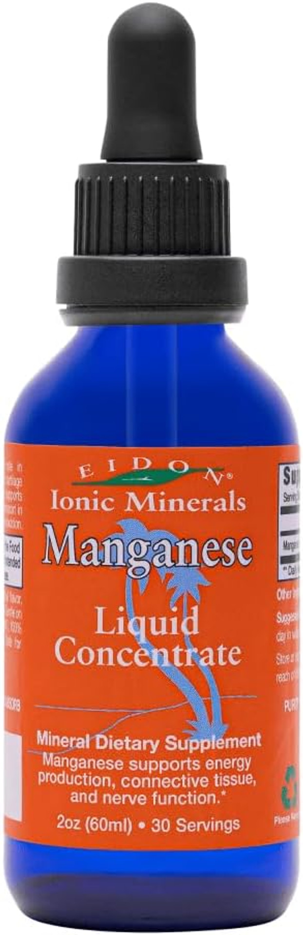 Eidon Ionic Minerals Liquid Manganese - Manganese Chloride Drops Supplement, Mineral Drops For Water, Supports Bone And Cartilage Health, Energy And Strength, Proper Digestive Tract Function, 2 Oz