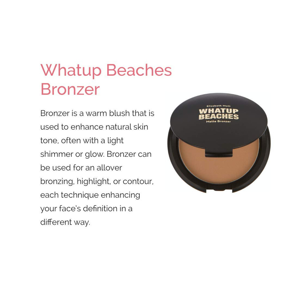Elizabeth Mott Whatup Beaches Matte Bronzer Powder & Contour For Face, Long-Lasting Natural Sun-Kissed Bronzing Finish For All Skin Tones, Buildable Pressed Compact Makeup, Vegan & Cruelty-Free (10G)