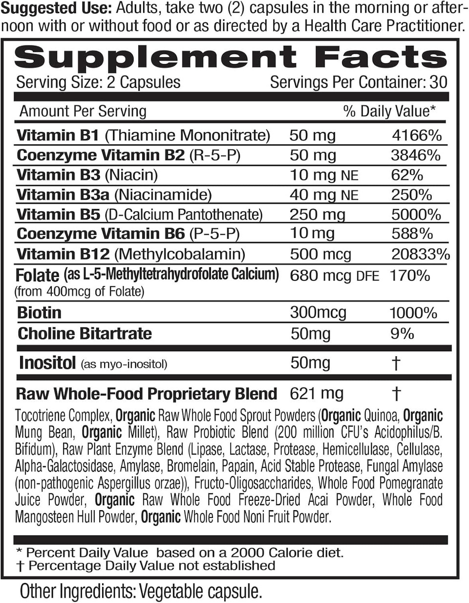 Emerald Labs B-Healthy - Vegan Vitamin B Complex - Includes Methylated Folic Acid & Full Spectrum B Vitamins - Supports Immune, Brain & Heart Health* - 60 Vegetable Capsules