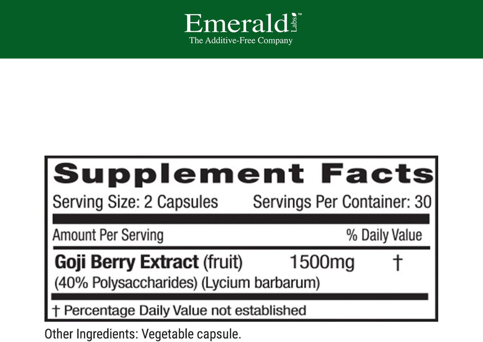 Emerald Labs Goji Berry - Immune Response & Liver Health Support With Antioxidants - Vegan, Gluten-Free - 60 Vegetable Capsules (30-Day Supply)