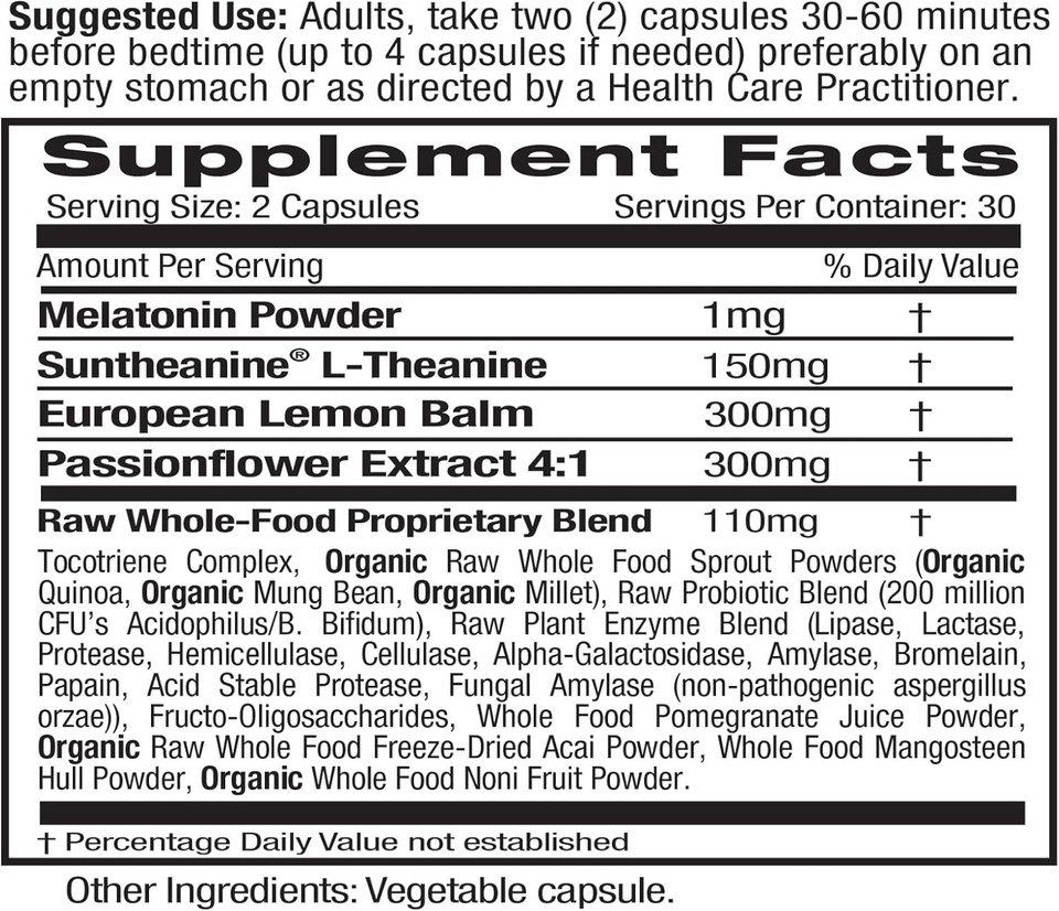 Emerald Labs Sleep Health - Sleep Support Supplement With Suntheanine L-Theanine, Melatonin, European Lemon Balm & Passionflower - Gluten Free, Vegan - 60 Vegetable Capsules (Up To 30-Day Supply)