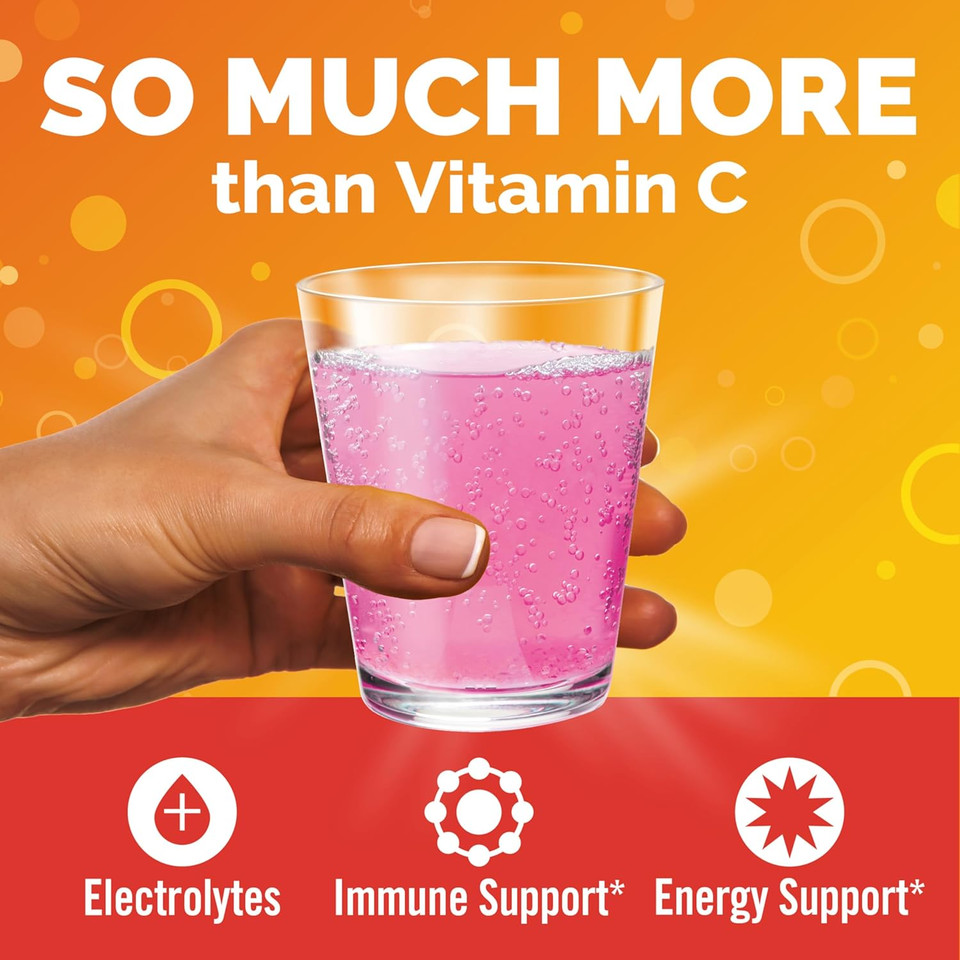 Emergen-C 1000Mg Vitamin C Powder, With Antioxidants, B Vitamins And Electrolytes, Vitamin C Supplements For Immune Support, Caffeine Free Drink Mix, Raspberry Flavor - 60 Count/2 Month Supply
