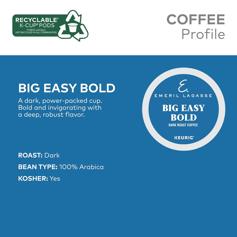 Emeril, Big Easy Bold Coffee, Single-Serve Keurig K-Cup Pods, Dark Roast, 48 Count (2 Boxes Of 24 Pods)