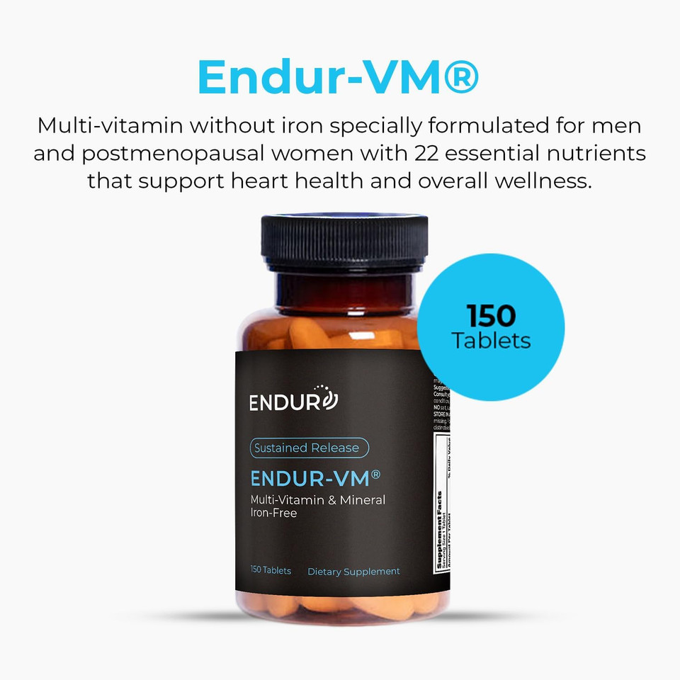 Endur-Vm - Without Iron  Sustained-Release Daily Multi-Vitamin - Vitamin A, Vitamin C, Vitamin D, Vitamin E, Vitamin B12 - Zinc For Immune Health Support + Calcium & More - 150 Tablets