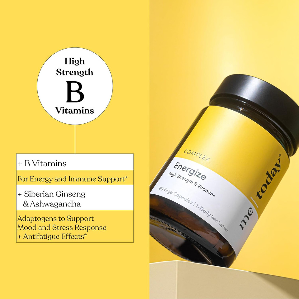 Energise Supplement  High Strength B Vitamins With B6, B12, C, Ashwagandha, Ginseng & Zinc  Energy Support For Men & Women  Vegan, 60 Capsules