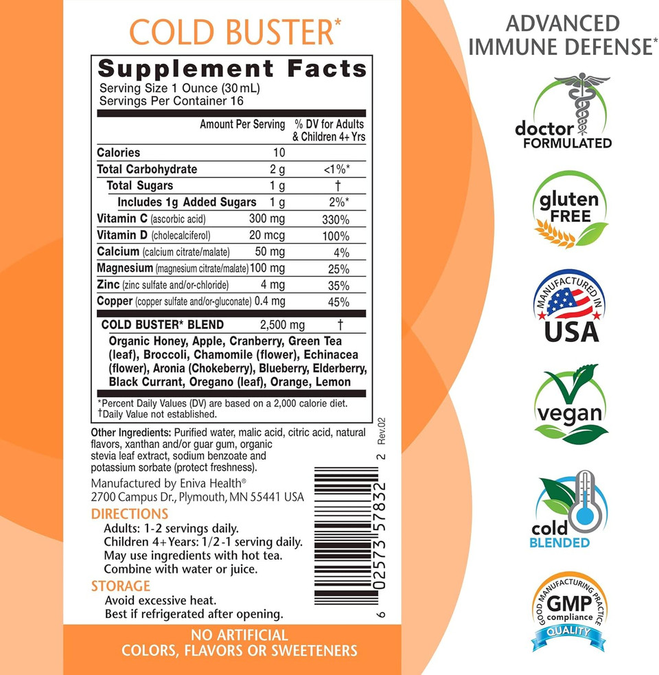 Eniva Elderberry Sambucus Immune Support Syrup, Vitamin C, Ionic Zinc, Vitamin D, Echinacea, Antioxidants & More, All-In-One Liquid, Low Carb, Low Sugar, Keto Friendly, Non-Gmo & Gluten Free - 16 Oz