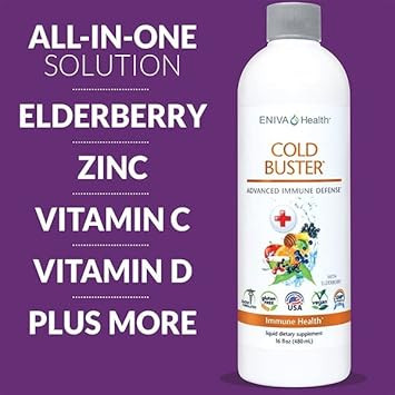 Eniva Elderberry Sambucus Immune Support Syrup, Vitamin C, Ionic Zinc, Vitamin D, Echinacea, Antioxidants & More, All-In-One Liquid, Low Carb, Low Sugar, Keto Friendly, Non-Gmo & Gluten Free - 16 Oz
