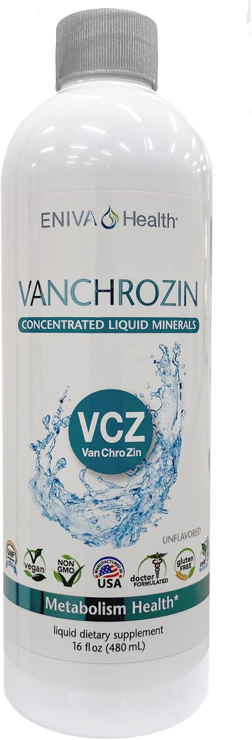 Eniva Health Vanchrozin Liquid Ionic Minerals Supplement, Vanadium, Chromium & Zinc, Diabetic Friendly, 16 Fl Oz, 96 Servings