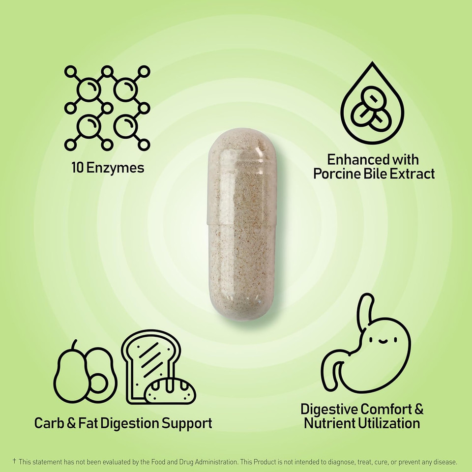 Enzyme Premium S - Digestive Health Multi-Enzyme Supplement With 10 Enzymes, Including Bromelain And Papain - 60 Capsules, 60-Day Supply