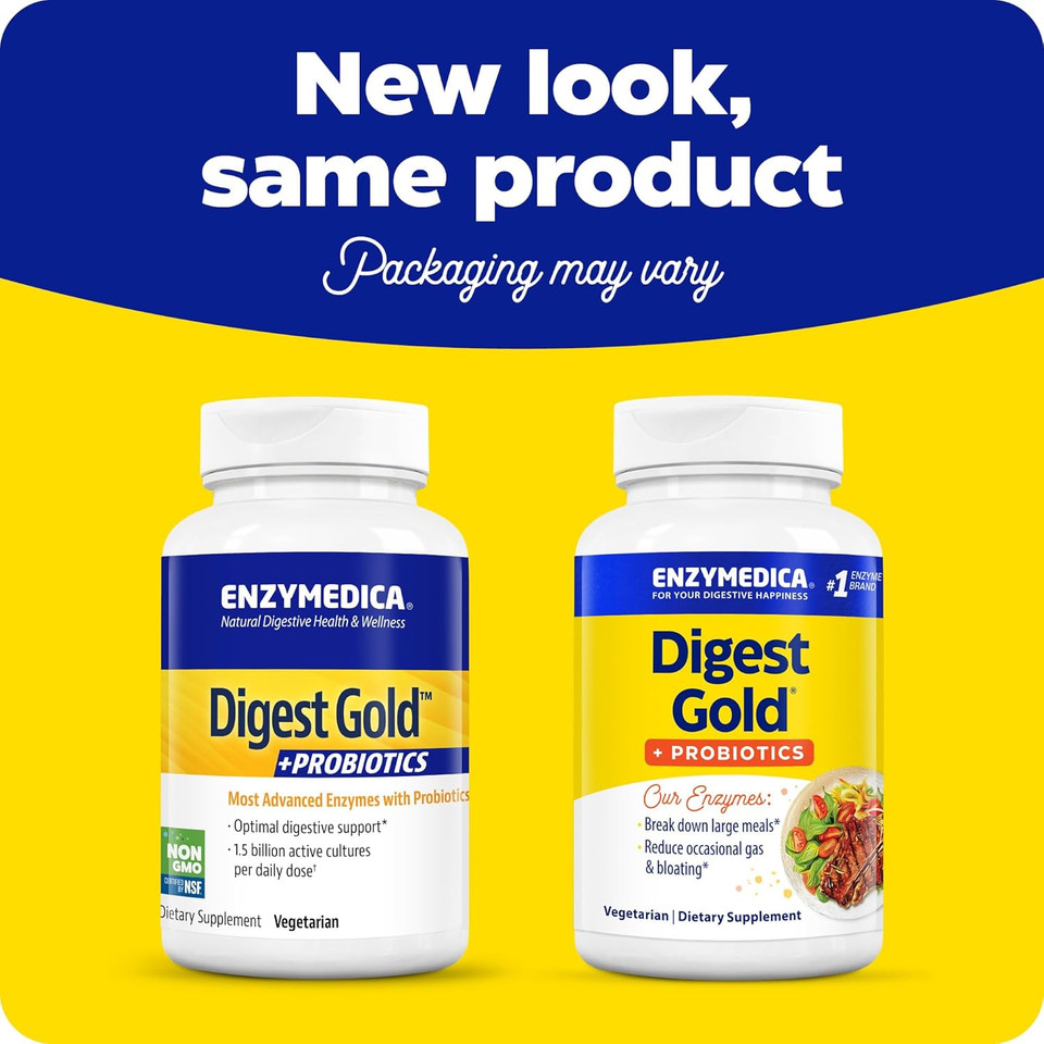 Enzymedica Digest Gold + Probiotics, 2-In-1 Formula For Gut Health, Digestive Enzymes & 1.5 Billion Active Probiotic Cultures, 90 Count (Ffp)