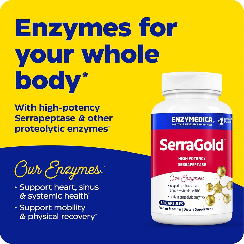 Enzymedica, Serragold, Supports Recovery, Immune And Cardiovascular System, Natural Supplement, 120 Count (Ffp)