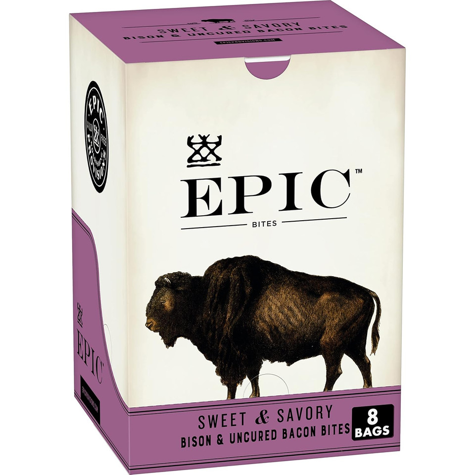Epic Bison And Uncured Bacon Bites, Sweet And Savory, Whole30 Approved, Paleo Friendly, 8 Count, 20 Oz