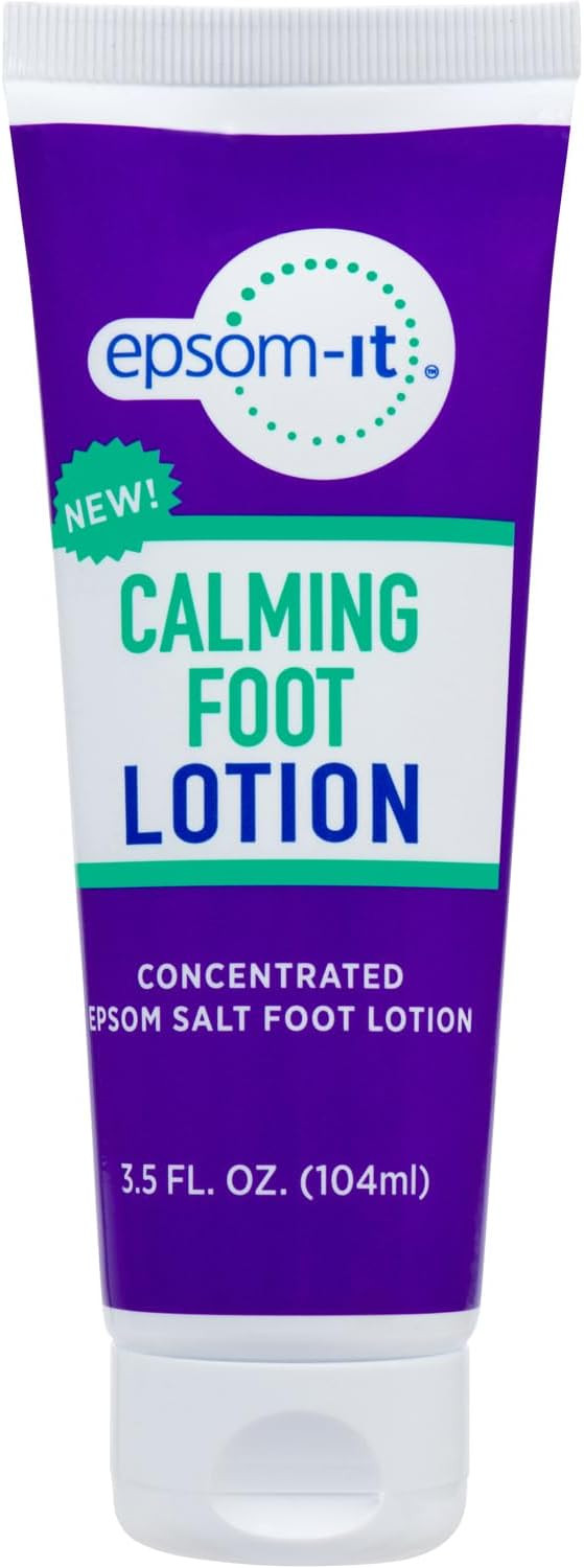 Epsom-It Calming Foot Lotion - Topical Magnesium Cream For Tired Feet & Ankles, Epsom Salt Magnesium Sulfate Rub With Urea, Soften Tough Skin & Cracked Heels, Stiffness In Legs, Knees And Feet, 3.5Oz