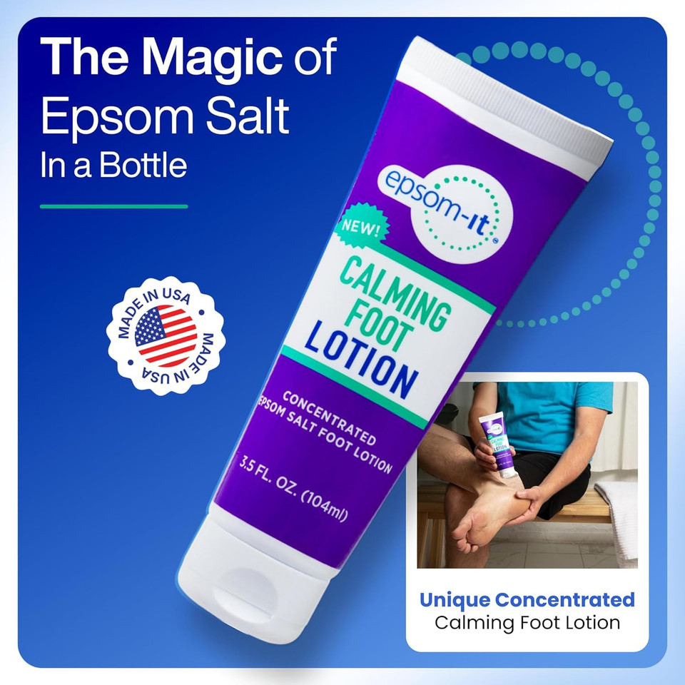 Epsom-It Calming Foot Lotion Set - Topical Magnesium Cream & Rollerball For Feet & Ankles, Epsom Salt Magnesium Sulfate Rub, Soften Tough Skin & Cracked Heels, Stiffness In Legs, Knees And Feet, 3.5Oz