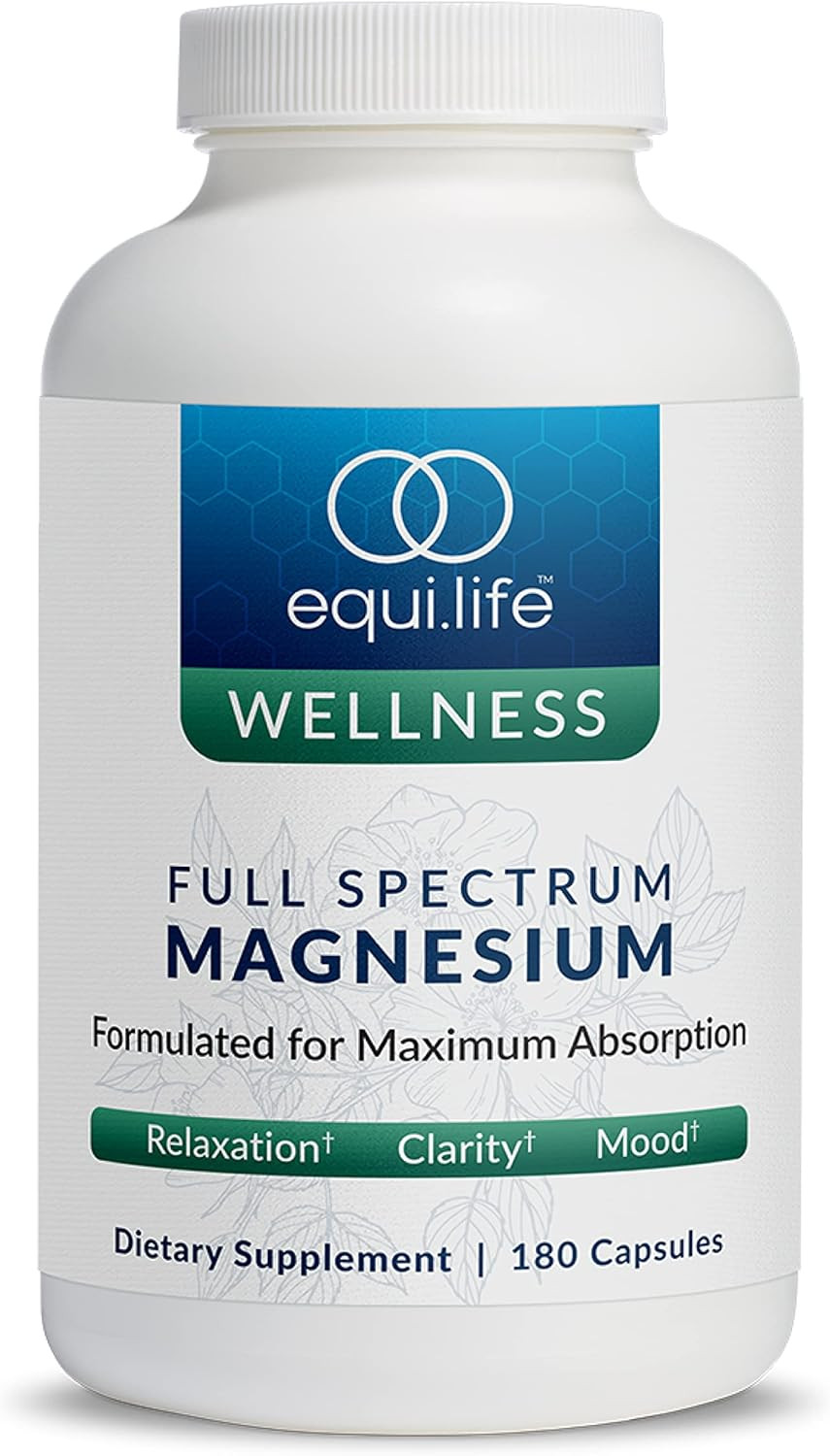 Equilife Full Spectrum Magnesium Supplement, Magnesium Glycinate, Citrate, & Malate, Bioavailable Mineral Blend, Dairy, Soy, & Gluten Free, Vegan, Non Gmo, 180 Capsules