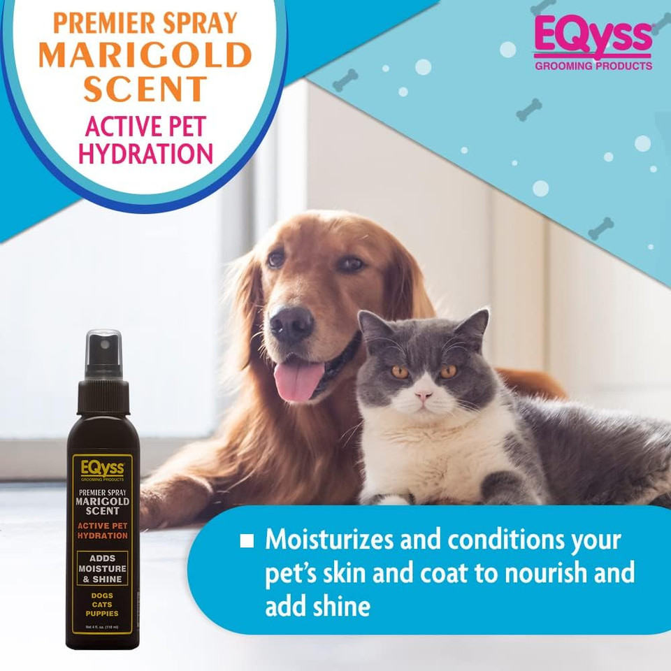 Eqyss Premier Pet Spray Marigold Scent - Moisturizes & Conditions For Healthy Skin/Coat, Non-Greasy, Adds Shine - Great For Dogs, Cats, Puppies (4 Oz)