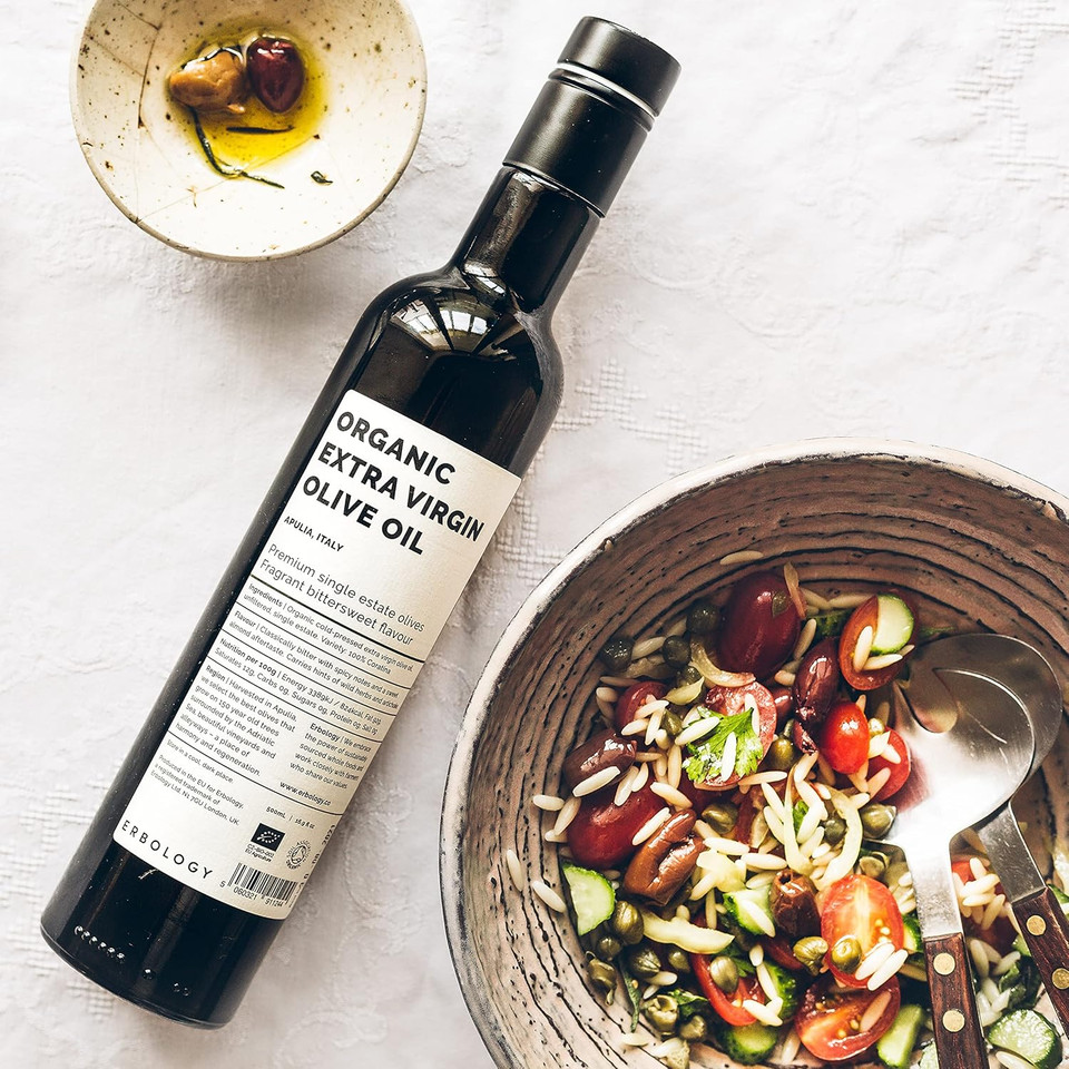 Erbology Organic Extra Virgin Olive Oil 17 Fl Oz - Early Harvest - 742 Mg/Kg Polyphenols - 0.15% Free Acidity - 100% Coratina Olives Hand-Picked And Pressed On A Family-Run Single Estate In Apulia, Italy