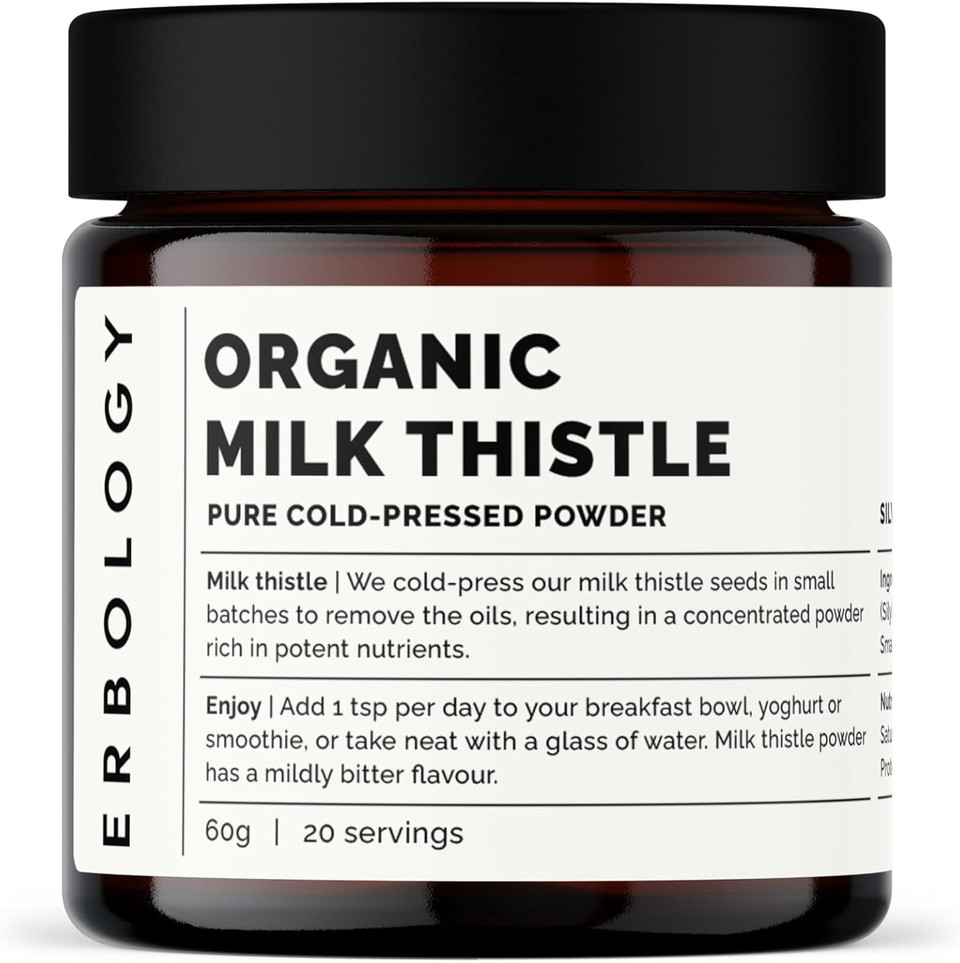 Erbology Organic Milk Thistle Powder 2.1 Oz - 20 Servings - 180Mg Silymarin Per Serving - Liver Health - Cold-Pressed From 100% Milk Thistle Seeds - Sustainably Sourced In Europe - Vegan - Gmo-Free