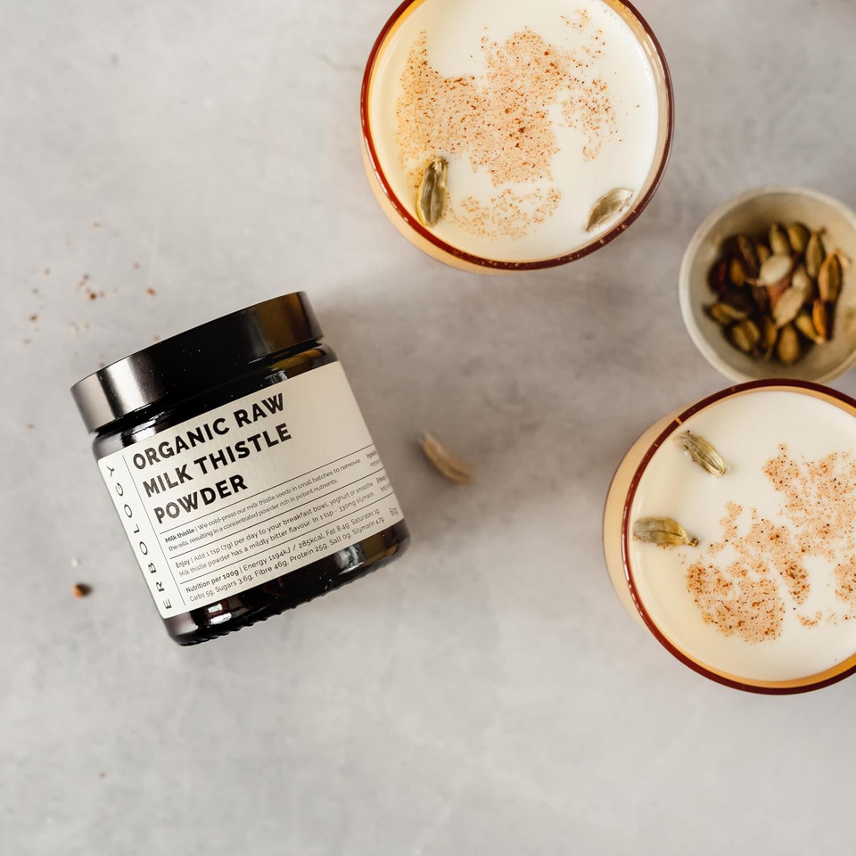 Erbology Organic Milk Thistle Powder 2.1 Oz - 20 Servings - 180Mg Silymarin Per Serving - Liver Health - Cold-Pressed From 100% Milk Thistle Seeds - Sustainably Sourced In Europe - Vegan - Gmo-Free