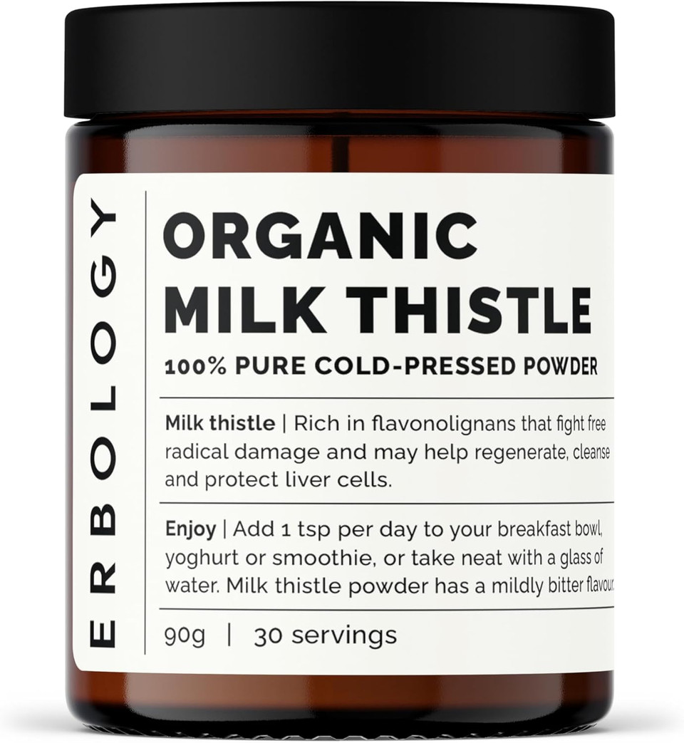 Erbology Organic Milk Thistle Powder 3.2 Oz - 30 Servings - 180Mg Silymarin Per Serving - Liver Health - Cold-Pressed From 100% Milk Thistle Seeds - Sustainably Sourced In Europe - Vegan - Gmo-Free