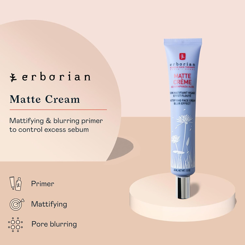 Erborian Matte Face Cream - Mattifying & Blurring Primer For Excess Sebum - Multi-Purpose Facial Primer Blurs The Appearance Of Pores For A Natural Powdery Finish1.5 Oz