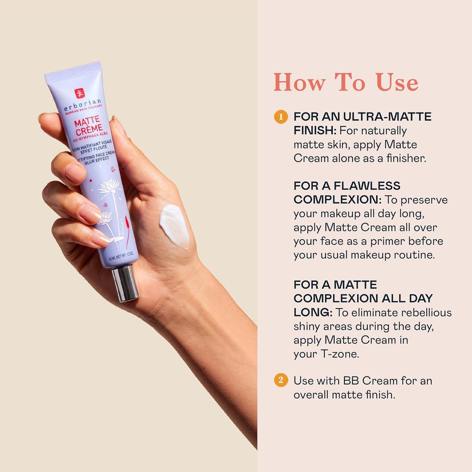 Erborian Matte Face Cream - Mattifying & Blurring Primer For Excess Sebum - Multi-Purpose Facial Primer Blurs The Appearance Of Pores For A Natural Powdery Finish1.5 Oz