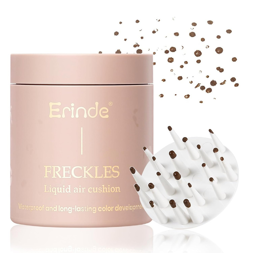 Erinde Upgrade Liquid Freckle Pen, Fake Freckles Stamp Air Cushion, Long Lasting Waterproof Quick Dry Lifelike Freckles Marker Makeup, Magic Freckle Stamp For Natural Sunkissed Makeup, 02 Chocolate