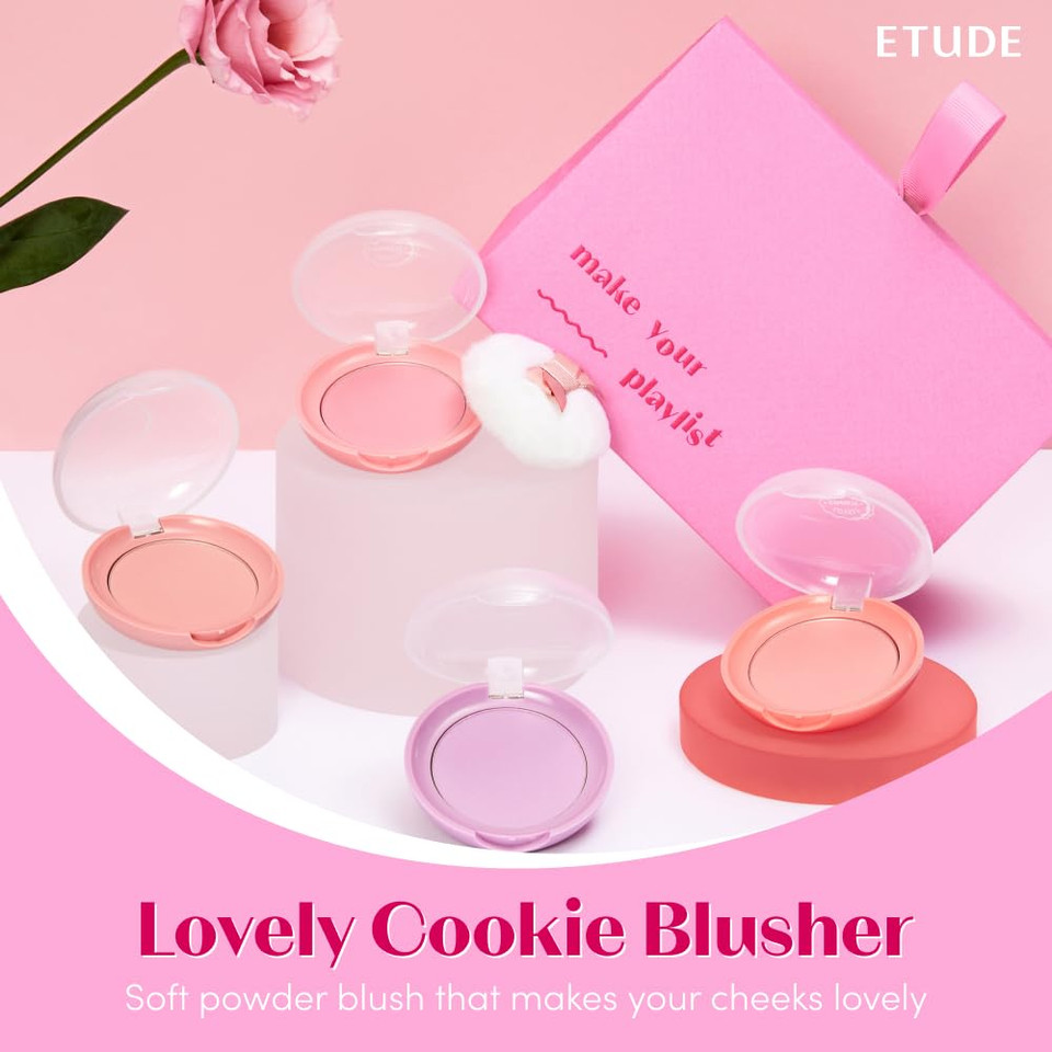 Etude Lovely Cookie Blusher - Apricot Peach Mousse 4G | Glowing & Natural Powder Blush With Long-Lasting Sebum Control | Easy Application | Korean Makeup, Perfect For Gift
