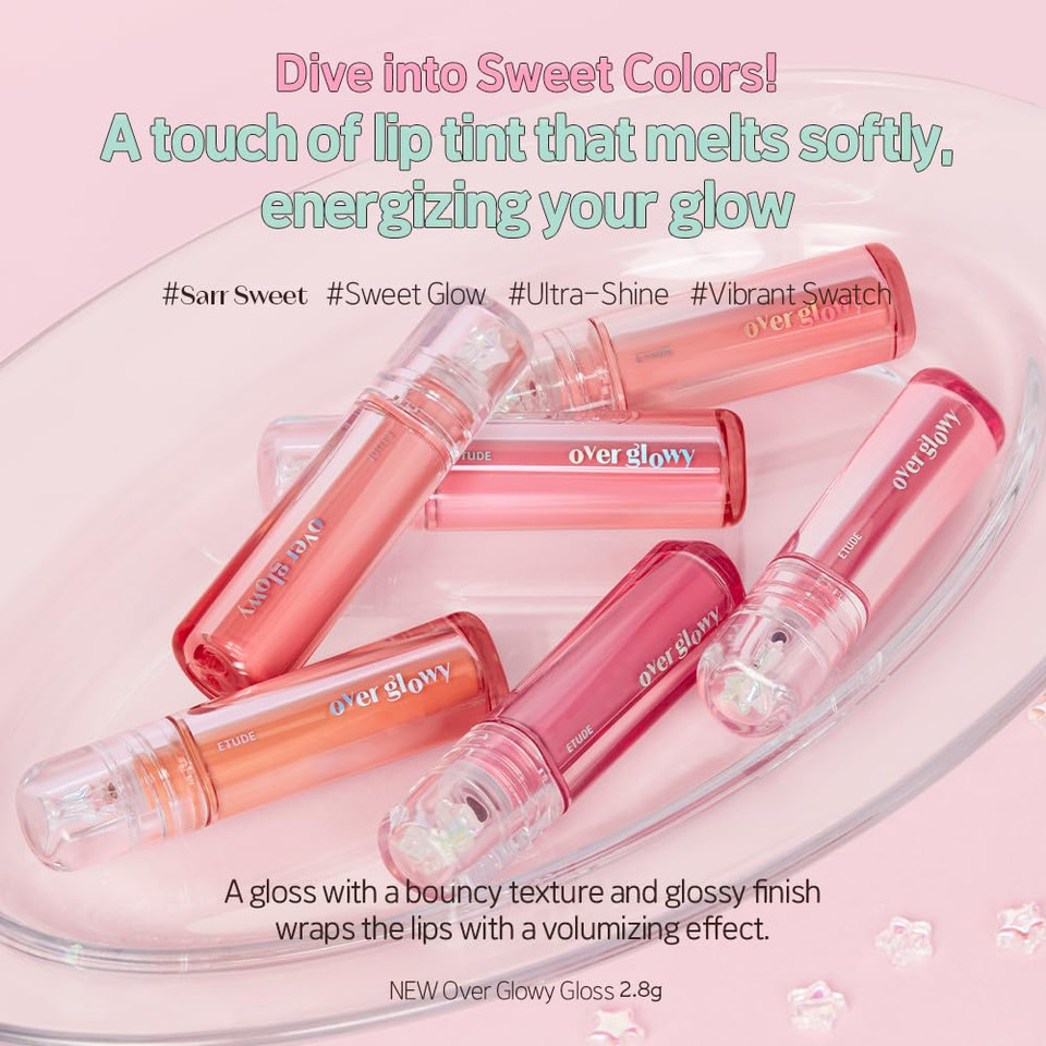 Etude Over Glowy Lip Stain Tint #12 Ruby Love | Non-Sticky Vegan Lip Tint | Moisturized & Long-Lasting Lip Gloss | Daily Tint For Dry Lips, Korean Makeup