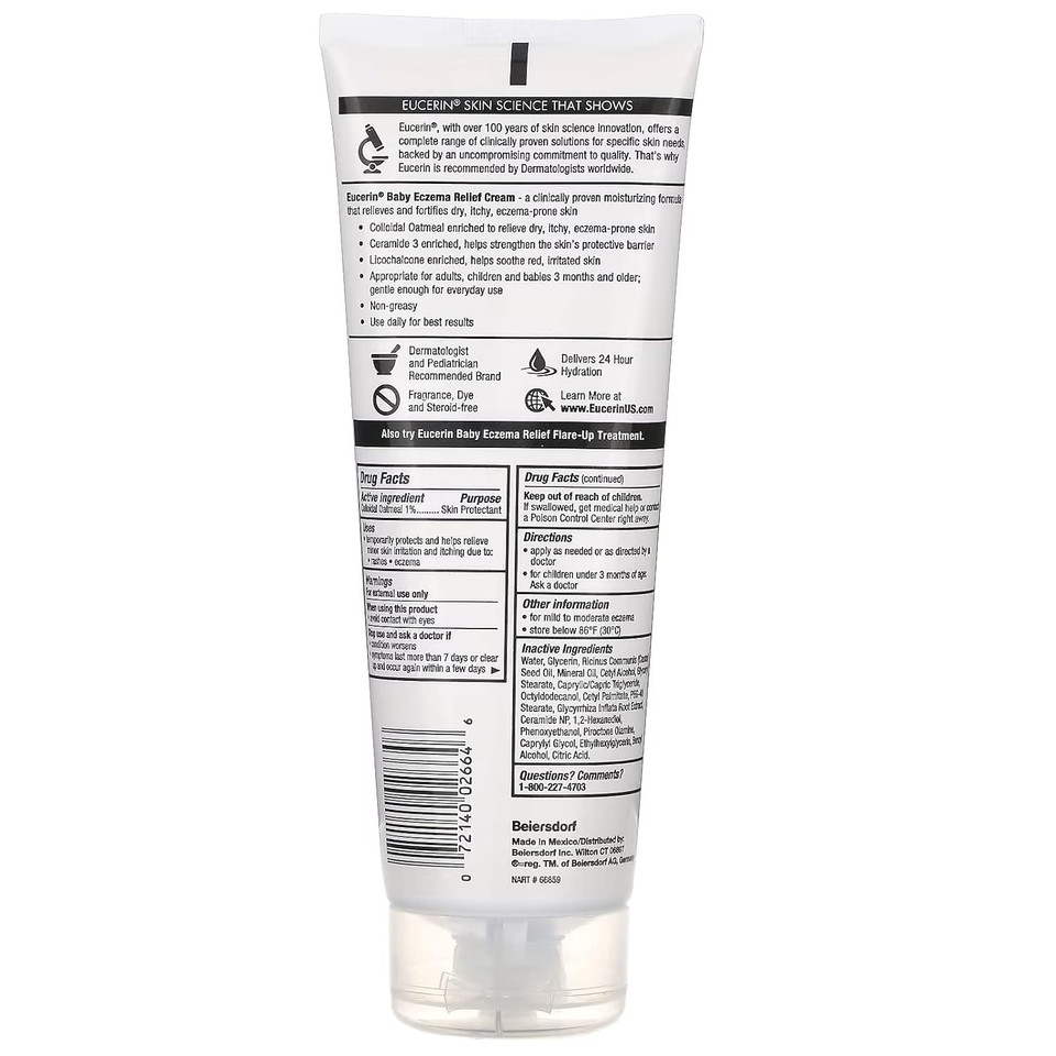 Eucerin Baby Eczema Relief Body Cream, Fragrance Free Baby Eczema Cream With Colloidal Oatmeal, Ceramide-3 And Licorice Root Extract, 8 Oz Tube