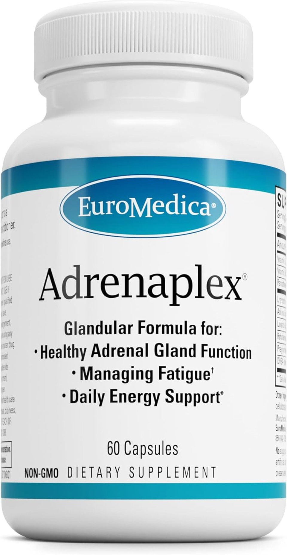 Euromedica Adrenaplex - Healthy Adrenal Function Support Supplement - Dietary Supplement With L-Tyrosine, Pantothenic Acid & Vitamin B6 - Supports Adrenal Gland Health & Positive Outlook - 60 Capsules