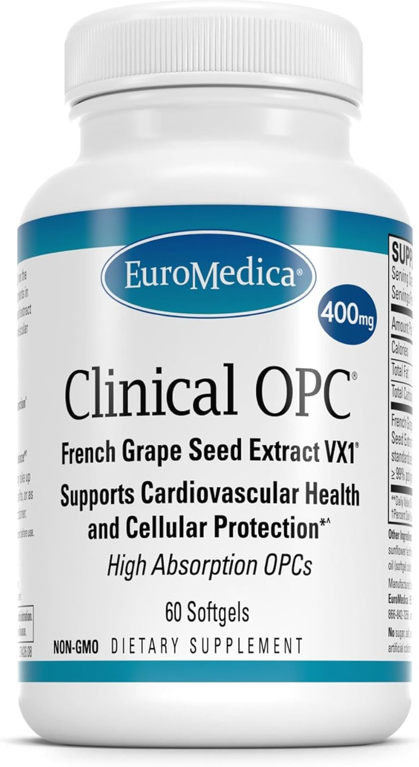 Euromedica Clinical Opc - Cardiovascular Health & Focus Support Supplement - Dietary Supplement With Grape Seed Extract & Sunflower Lecithin - Immune Support Supplement Formula - 60 Softgels