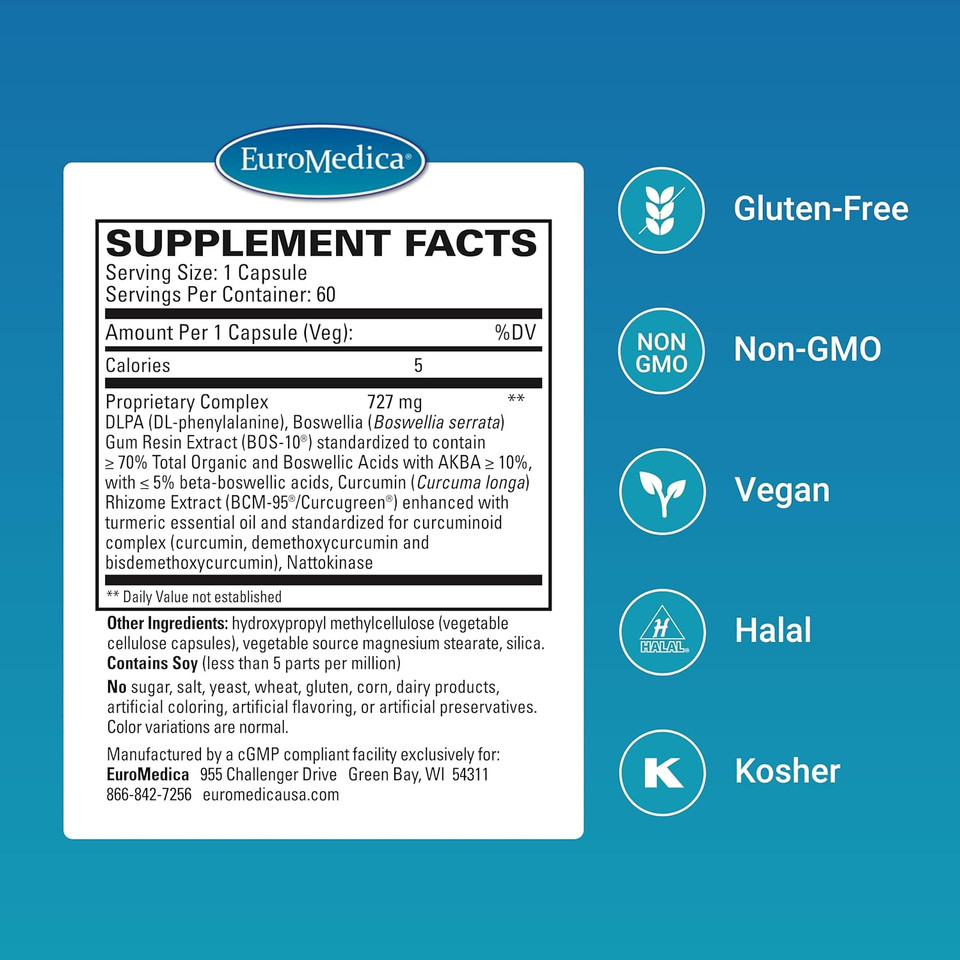 Euromedica Curaphen - Curcumin Supplement For Circulation & Endorphin Support - Support For Occasional Discomfort - Aids Healthy Muscles - 60 Capsules
