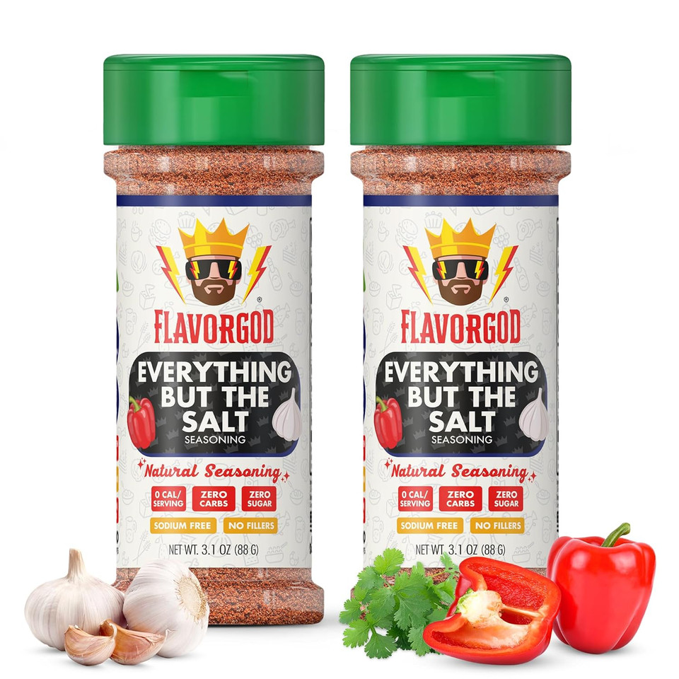 Everything But The Salt Seasoning Mix, 2 Bottles By Flavor God - Premium All Natural & Healthy Spice Blend For Chicken, Tacos, Salads & Pastas - Kosher, Low Sodium, Dairy-Free