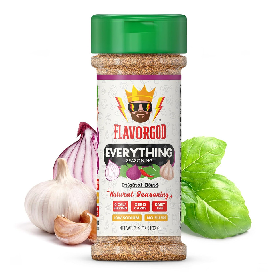 Everything Seasoning Mix By Flavor God - Low Sodium Seasoned Salt W/No Sugar, Non Gmo, Keto, Popcorn Seasoning Kosher Salt For Chicken, Steak, & Tacos - Healthy Herbs, & Spices Substitute